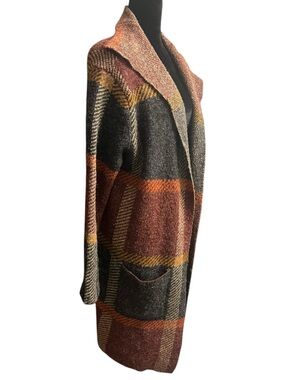 Women's Natural Reflections Plaid Cardigan L Brown Orange
